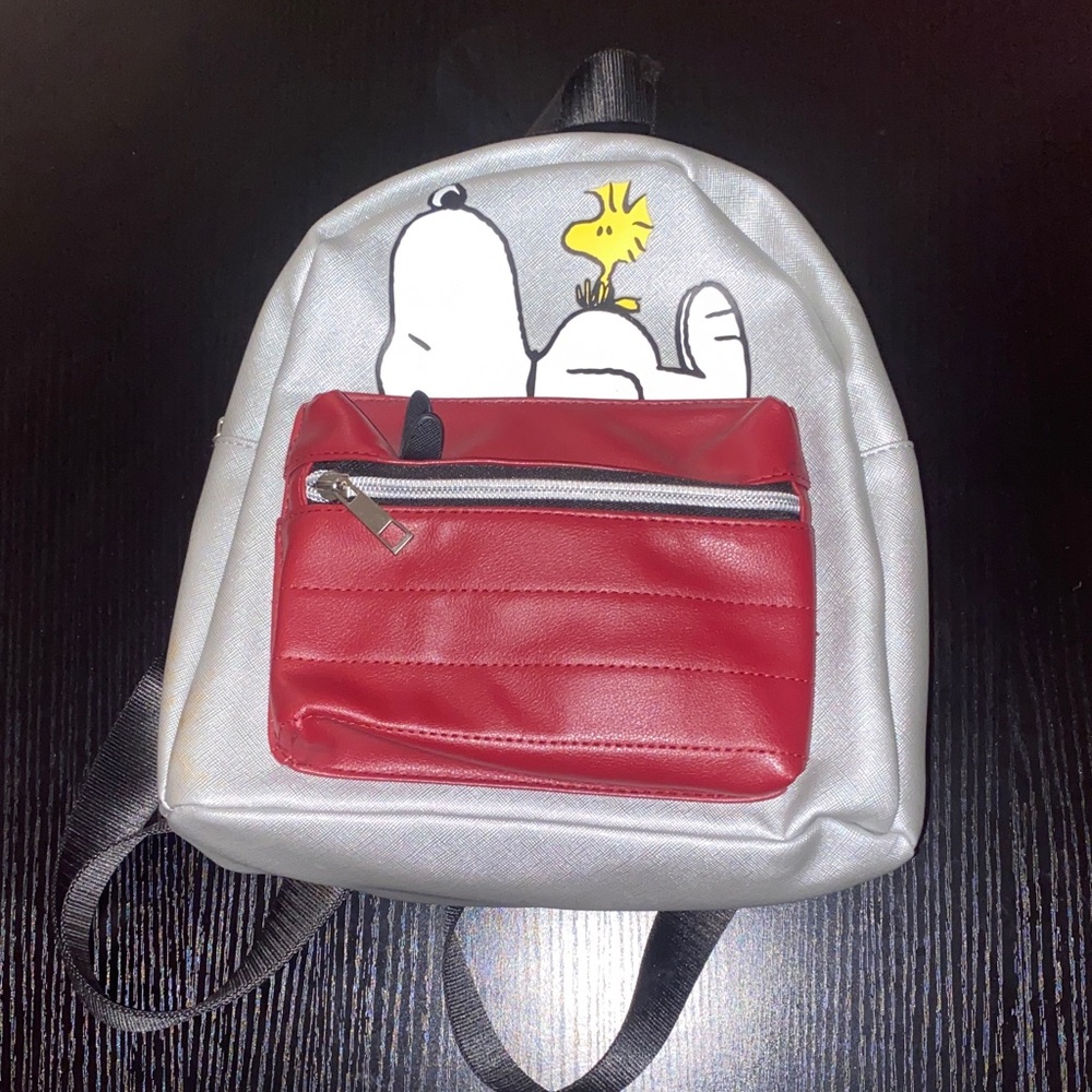 White Snoopy & Woodstock Mini Backpack with Red Front Pocket